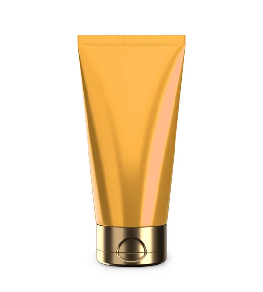 Oranje Crème Lotion Buis Geïsoleerd Wit Plastic Blanco Mockup Container — Stockfoto