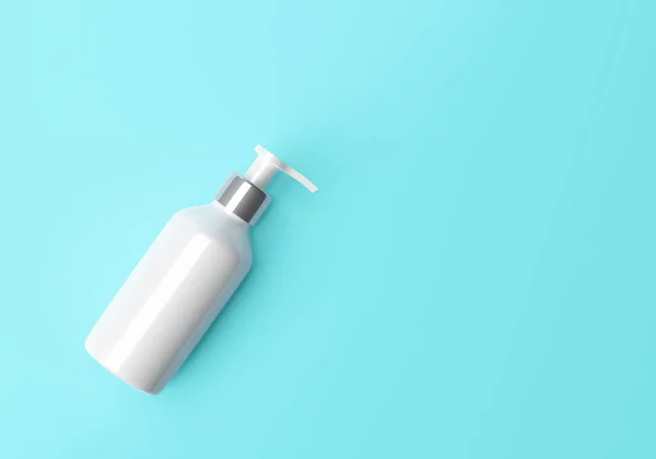 Kosmetisk Flaska Med Pump För Vätska Skönhet Mockup Isolerad Blå — Stockfoto