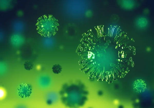 Коронавійська Пандемія Virus Covid Ncp Microbiology Virology Green Concept Рендеринг — стокове фото