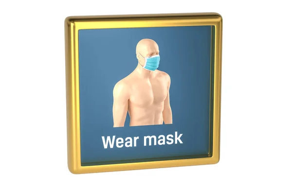 Koronavírus Biztonsági Elvei Vegyél Fel Maszkot Renderelés Biztonsági Jelzés — Stock Fotó