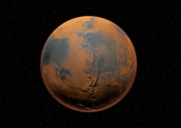 火星是太阳系在太空中的红色行星 高分辨率艺术展现火星 — 图库照片