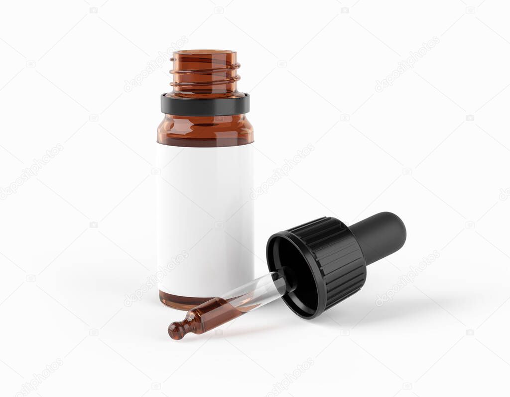 CBD oil dropper bottle mockup isolated on white background.