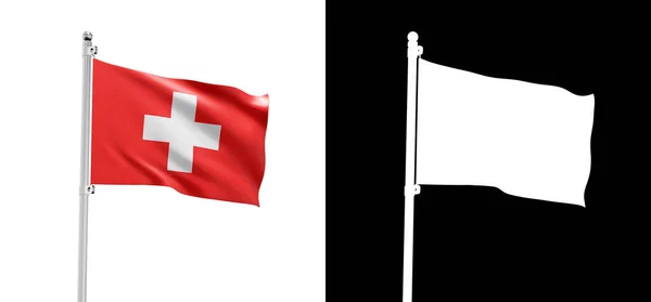 Schweizer Flagge Der Stange Symbol Der Schweiz Isoliert Auf Weißem — Stockfoto