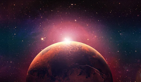 火星赤い惑星 火星の日没 星でいっぱいの空間にある赤い惑星 — ストック写真