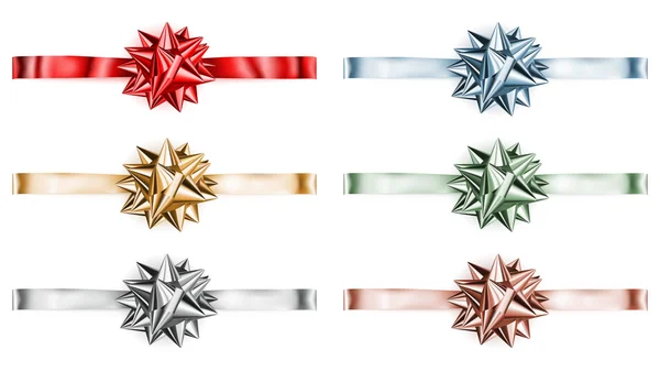 Set of big shiny bows with horizontal ribbons — Stock Vector