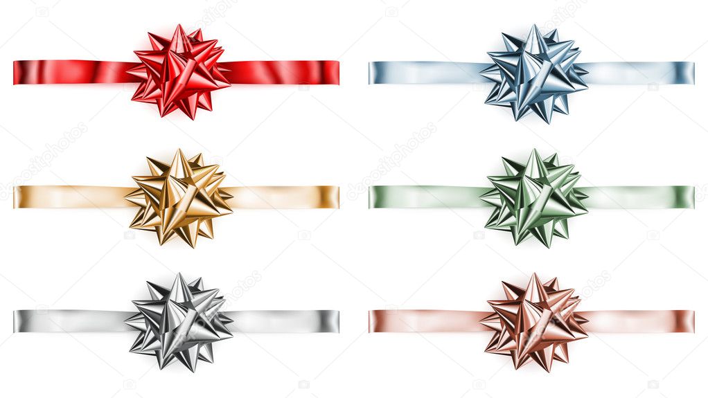 Set of big shiny bows with horizontal ribbons