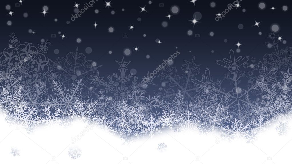 Christmas background of snowflakes and snowdrifts