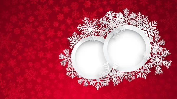 Christmas background with two round frames and snowflakes — Stock Vector
