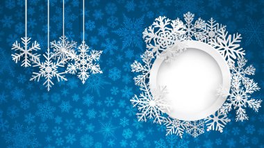 Yuvarlak kare ve kar taneleri ile Noel arka plan