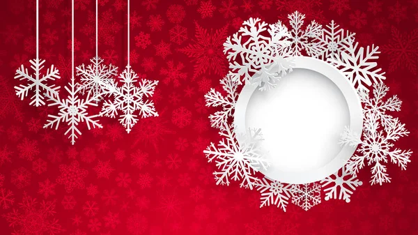 Рождественский фон с круглой рамой и снежинками — стоковый вектор