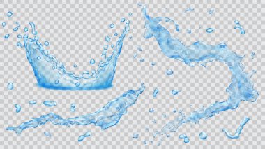 Water splashes, water drops and crown from splash of water. Tran clipart