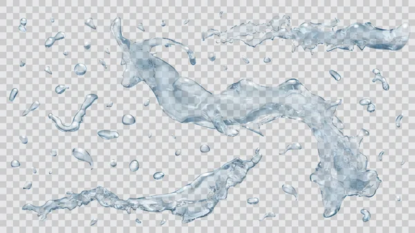 Salpicaduras y gotas de agua. Transparencia solo en archivo vectorial — Archivo Imágenes Vectoriales