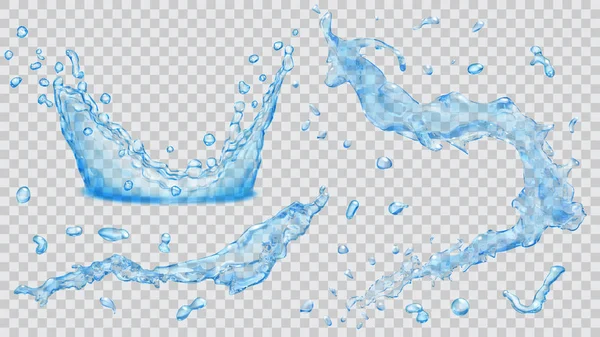 Salpicaduras de agua, gotas de agua y corona de salpicadura de agua. Tran. — Vector de stock