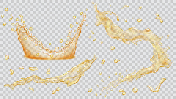 Water splashes, water drops and crown from splash of water. Tran