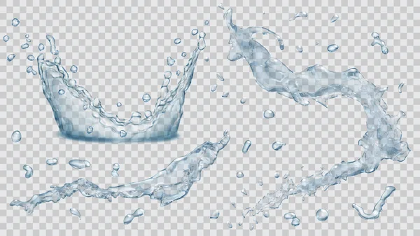 Salpicaduras de agua, gotas de agua y corona de salpicadura de agua. Tran. Ilustración De Stock
