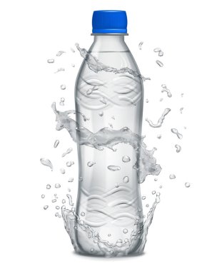 Su sıçramalarına bir plastik şişe etrafında gri renklerde