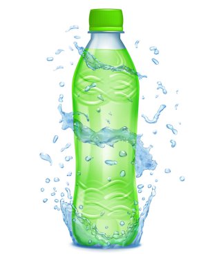 Su sıçramalarına çevresinde yeşil bir plastik şişe mavi renklerde