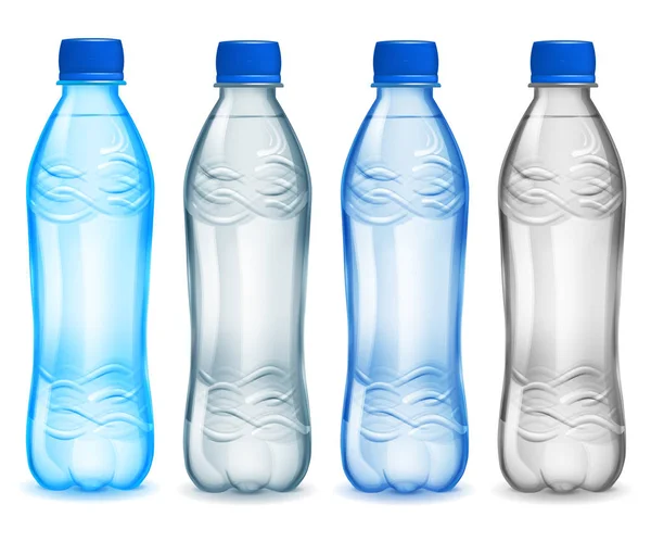 Набор пластиковых бутылок с минеральной водой — стоковый вектор