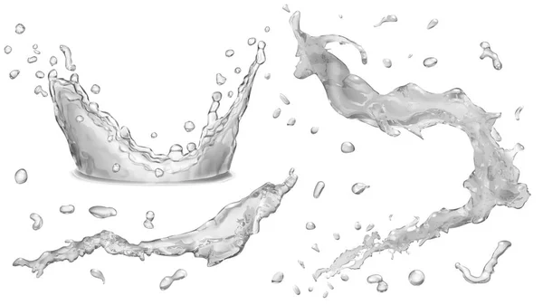 Непрозрачные брызги воды, капли воды и корона от брызг ватты — стоковый вектор