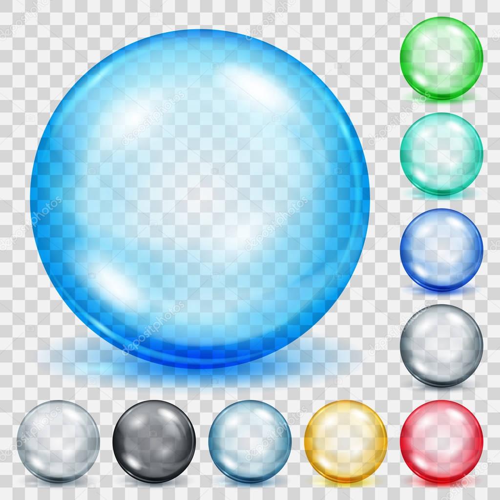 Set of transparent colored spheres with shadows