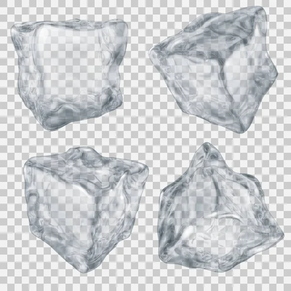 Conjunto de cubo de gelo cinza transparente —  Vetores de Stock