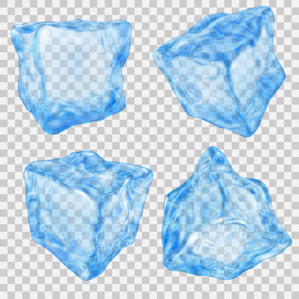 Set of transparent light blue ice cube