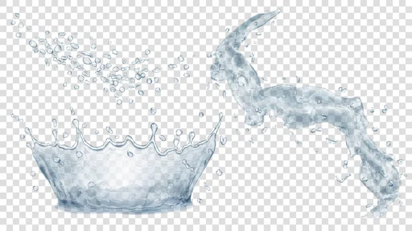 Corona de agua gris, gotas y salpicaduras de agua — Vector de stock