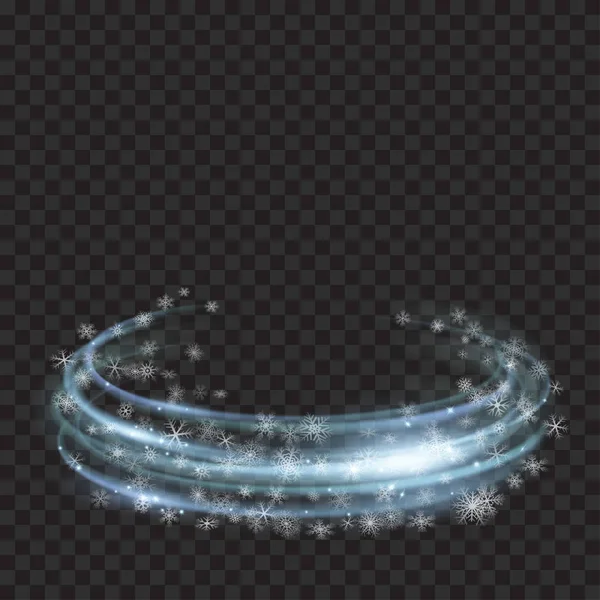 Φως μπλε λαμπερό δαχτυλίδια με glitters και νιφάδες χιονιού — Διανυσματικό Αρχείο