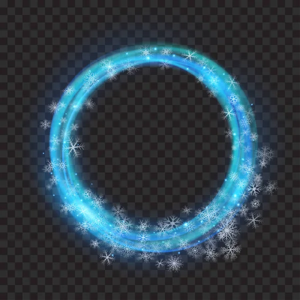 与闪烁和雪花蓝色发光光环 — 图库矢量图片