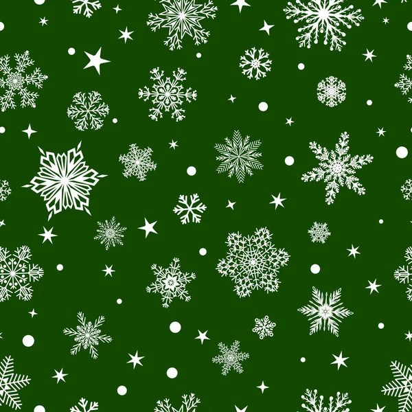 Бесшовный рисунок снежинки, белый на зеленый — стоковый вектор