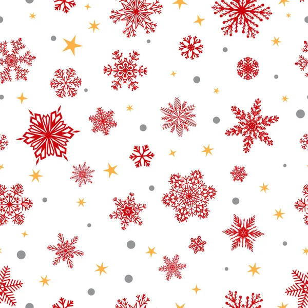 Бесшовный рисунок снежинки, красный на белом — стоковый вектор