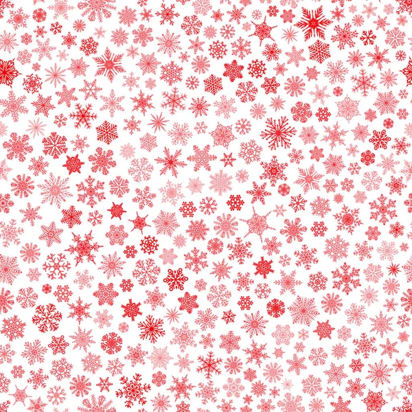Patrón sin costuras de copos de nieve, rojo sobre blanco — Archivo Imágenes Vectoriales