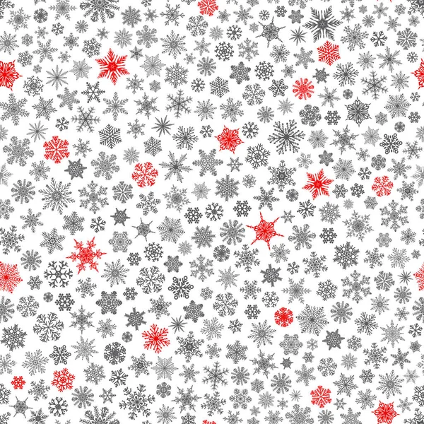 Kar taneleri, kırmızı ve siyah beyaz üzerine Dikişsiz desen — Stok Vektör
