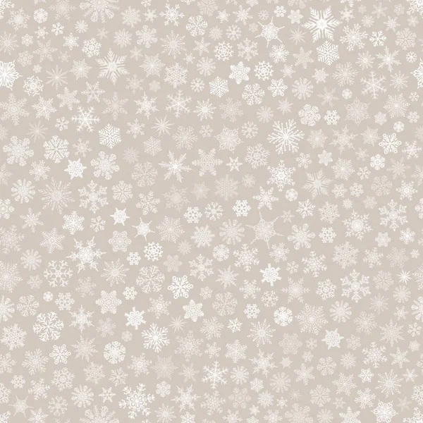 Patrón sin costuras de copos de nieve, blanco sobre beige — Vector de stock