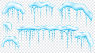 Snowdrifts saydam buz sarkıtları ile kümesi