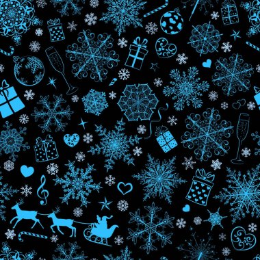 Kar taneleri ve Noel simgeler seamless modeli