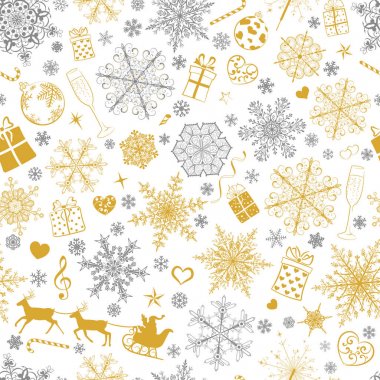 Kar taneleri ve Noel simgeler seamless modeli