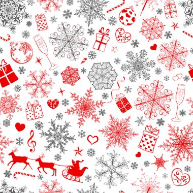 Kar taneleri ve Noel simgeler seamless modeli