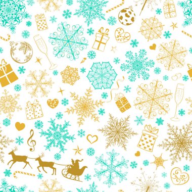 Kar taneleri ve Noel simgeler seamless modeli