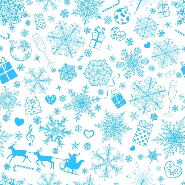 Nahtloses Muster aus Schneeflocken und Weihnachtssymbolen — Stockvektor