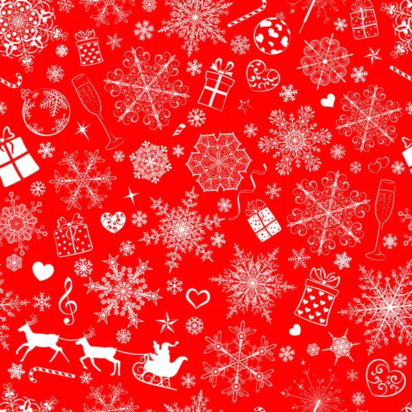 Seamless pattern of snowflakes and Christmas symbols — Stock Vector