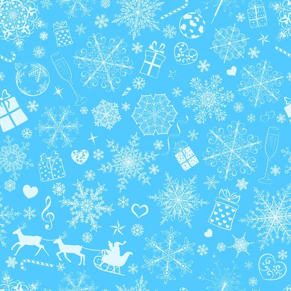 Modello senza soluzione di continuità di fiocchi di neve e simboli di Natale — Vettoriale Stock
