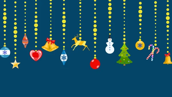 Topları halatlar üzerinde asılı Noel simgeler — Stok Vektör