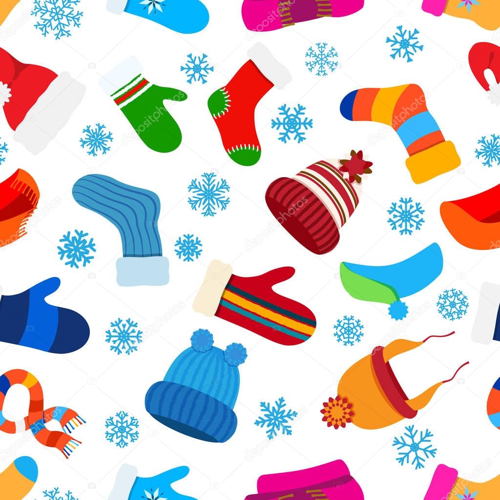 Seamless pattern of warm winter clothes