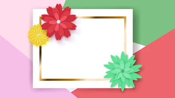 Fond avec cadre rectangle et fleurs — Image vectorielle