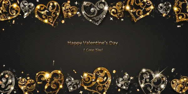 Tarjeta de San Valentín con corazones brillantes — Archivo Imágenes Vectoriales