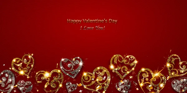 Carte de Saint-Valentin avec des cœurs brillants — Image vectorielle
