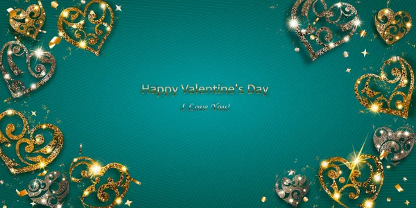 Cartão Valentim com corações brilhantes — Vetor de Stock