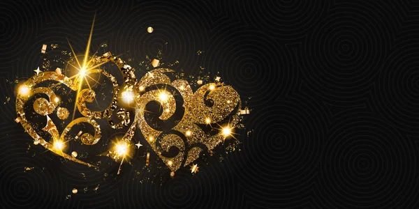 Valentinskarte mit zwei glänzenden Herzen — Stockvektor