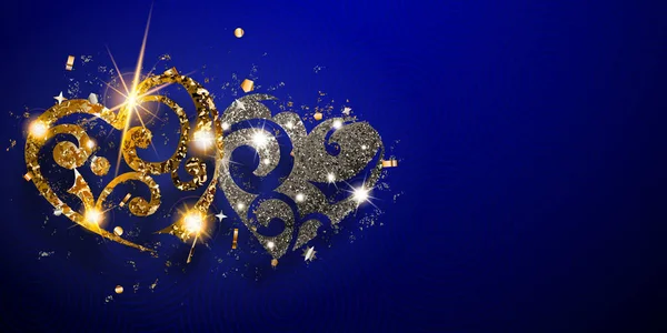 2つの輝く心を持つバレンタインカード — ストックベクタ